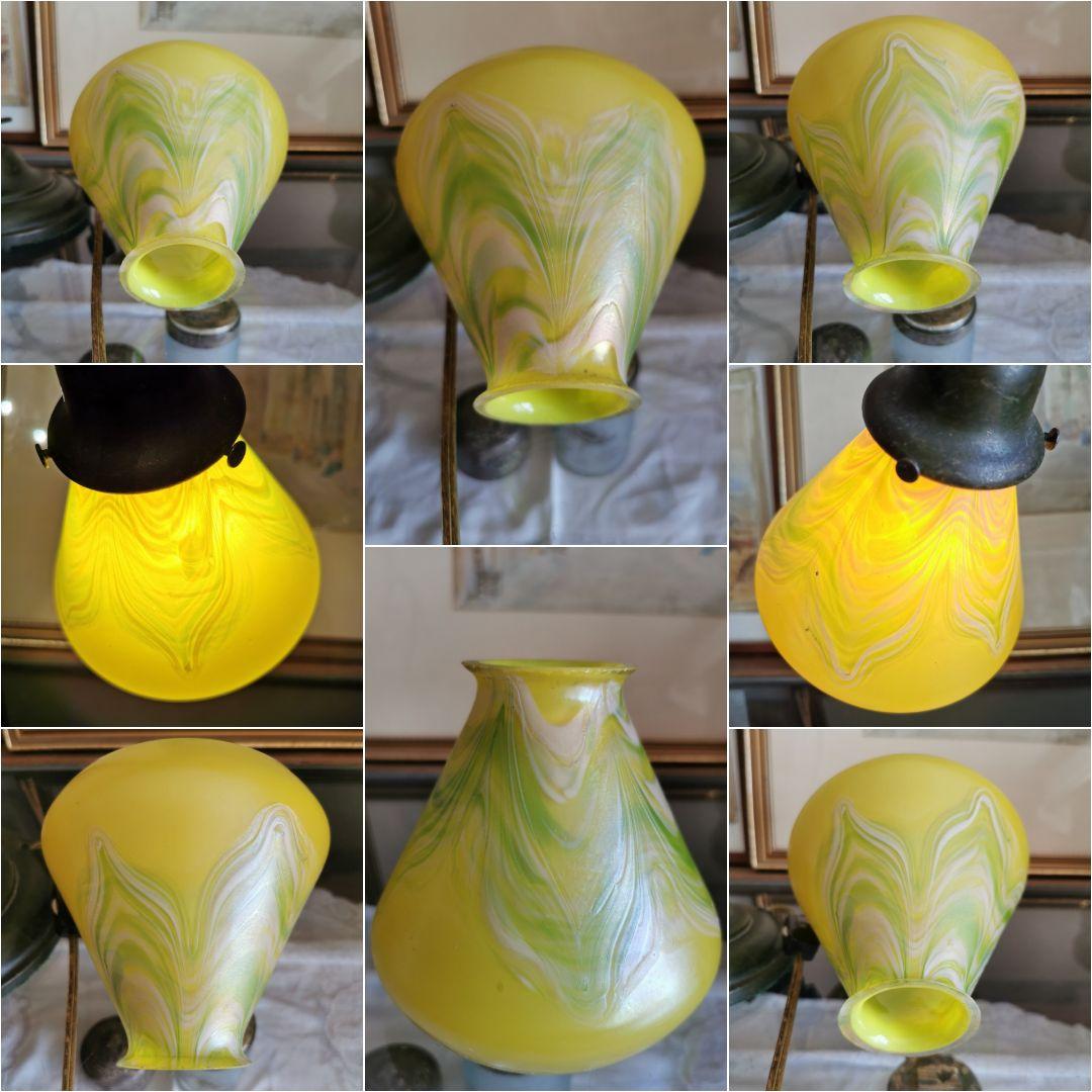 追加画像：アンティーク 玉虫黄色&翠&乳白&桜 ファブリル系ガラス