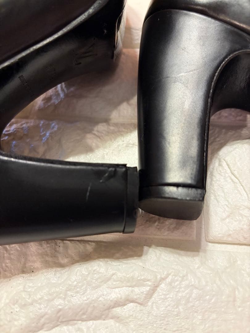 #LOUIS VUITTON ブラック レザーファー装飾ハイヒール#24.5cm