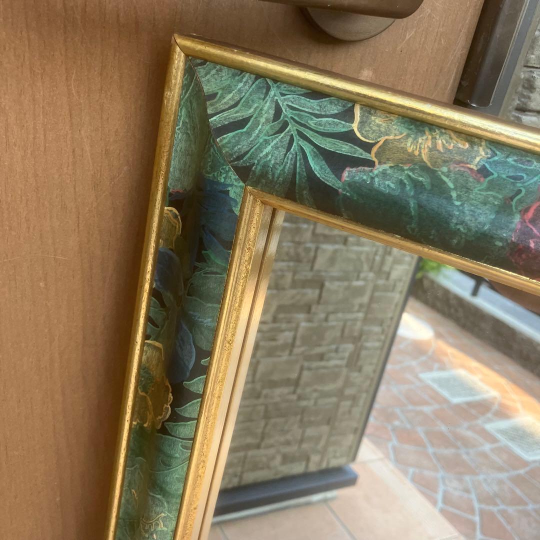 イタリア製 アンティーク調 ミラー 壁掛け 鏡 花模様 ウォールミラー