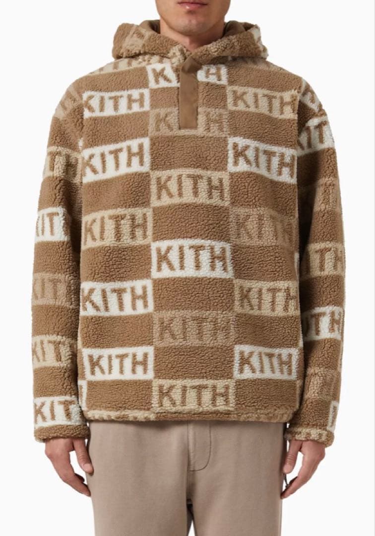 KITHフーディーボアプルオーバーXLフリースロゴ総柄 - メルカリ