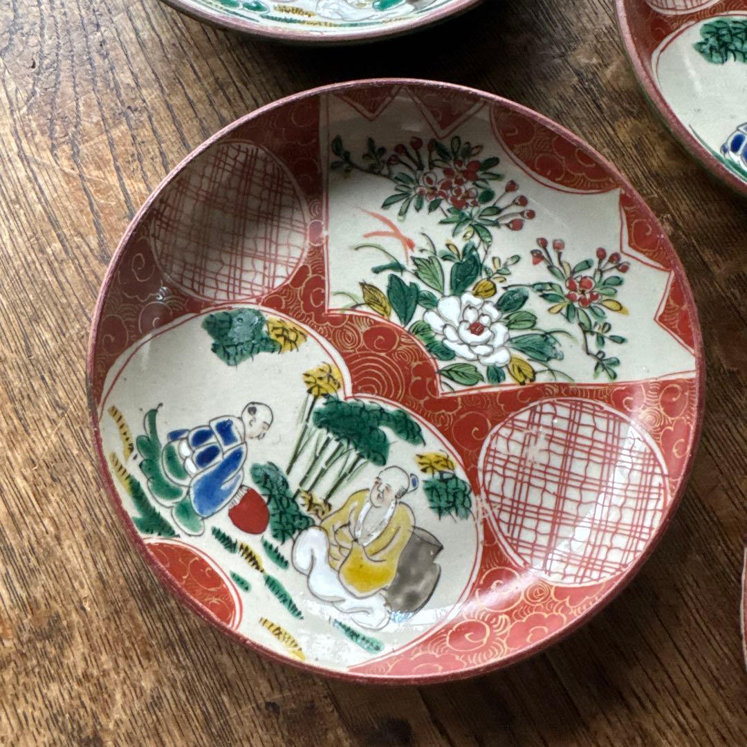 時代 青九谷 【九谷庄三】 窓絵花人物文小皿 5客組 K317 - メルカリ