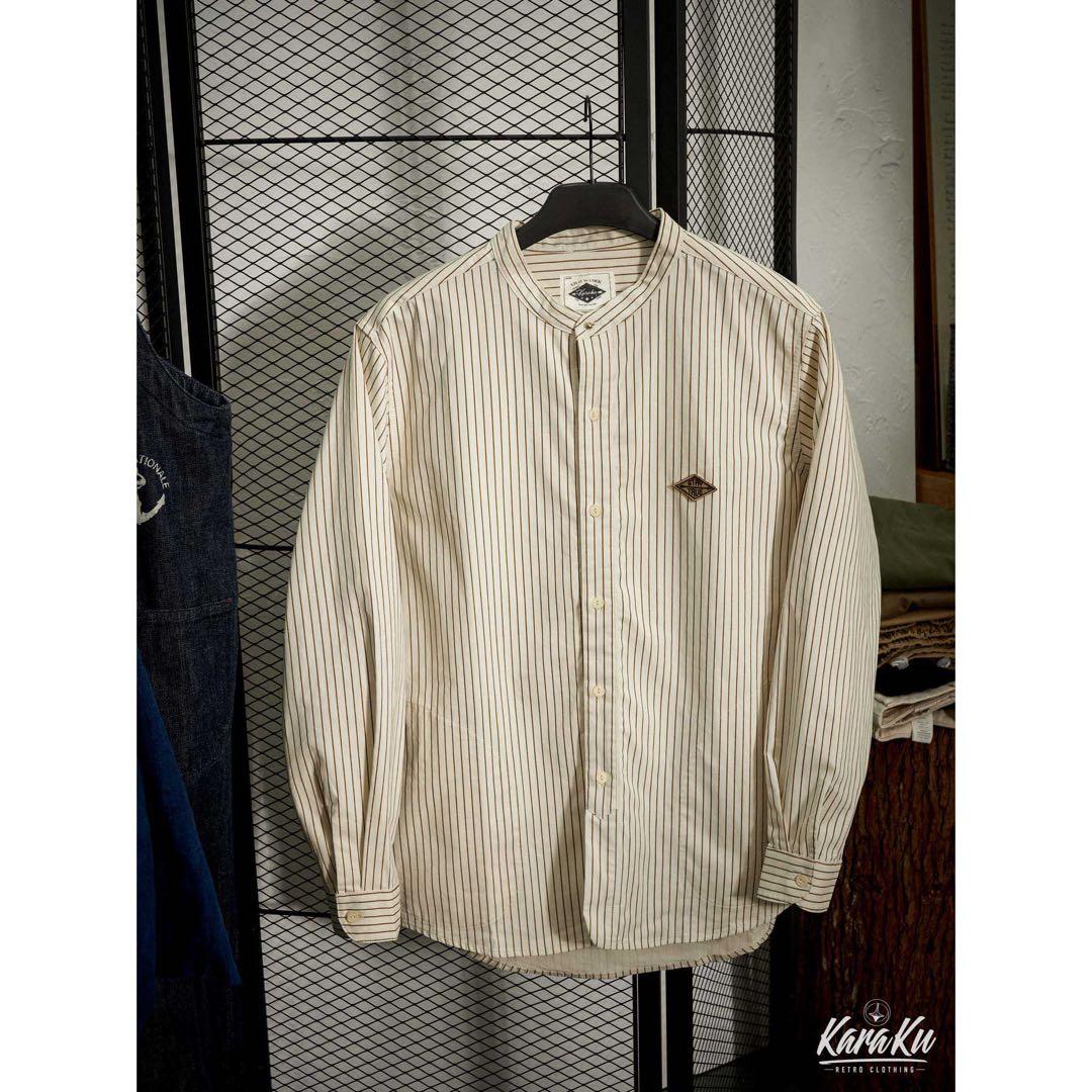 サイズL 新品 karaku カラク ベースボールストライプシャツ 長袖