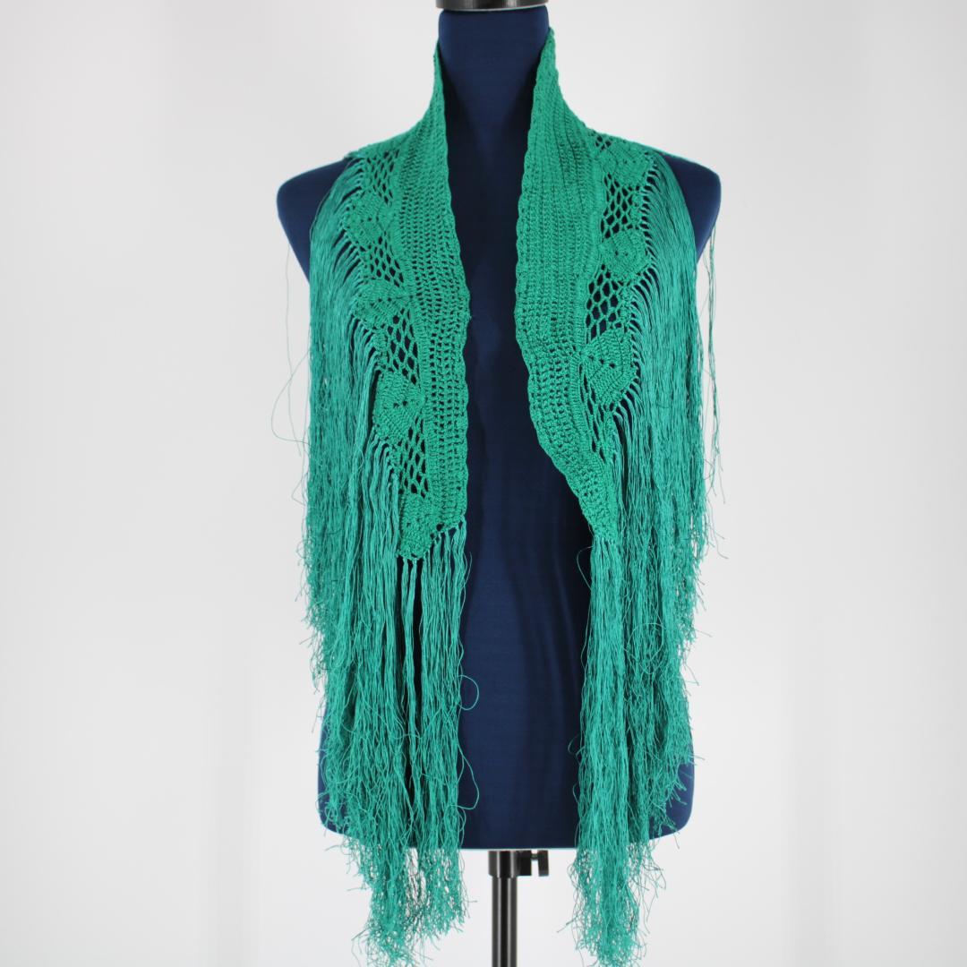 美品 フラメンコ衣装】グリーン 編み込み シージョ 緑 マントン フレコ