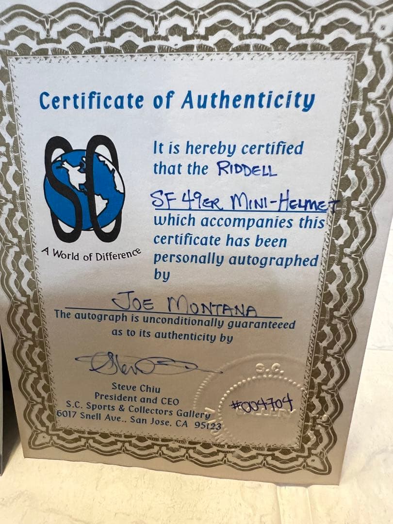 ジョー・モンタナ【SF 49ers 】直筆サイン入りミニヘルメット