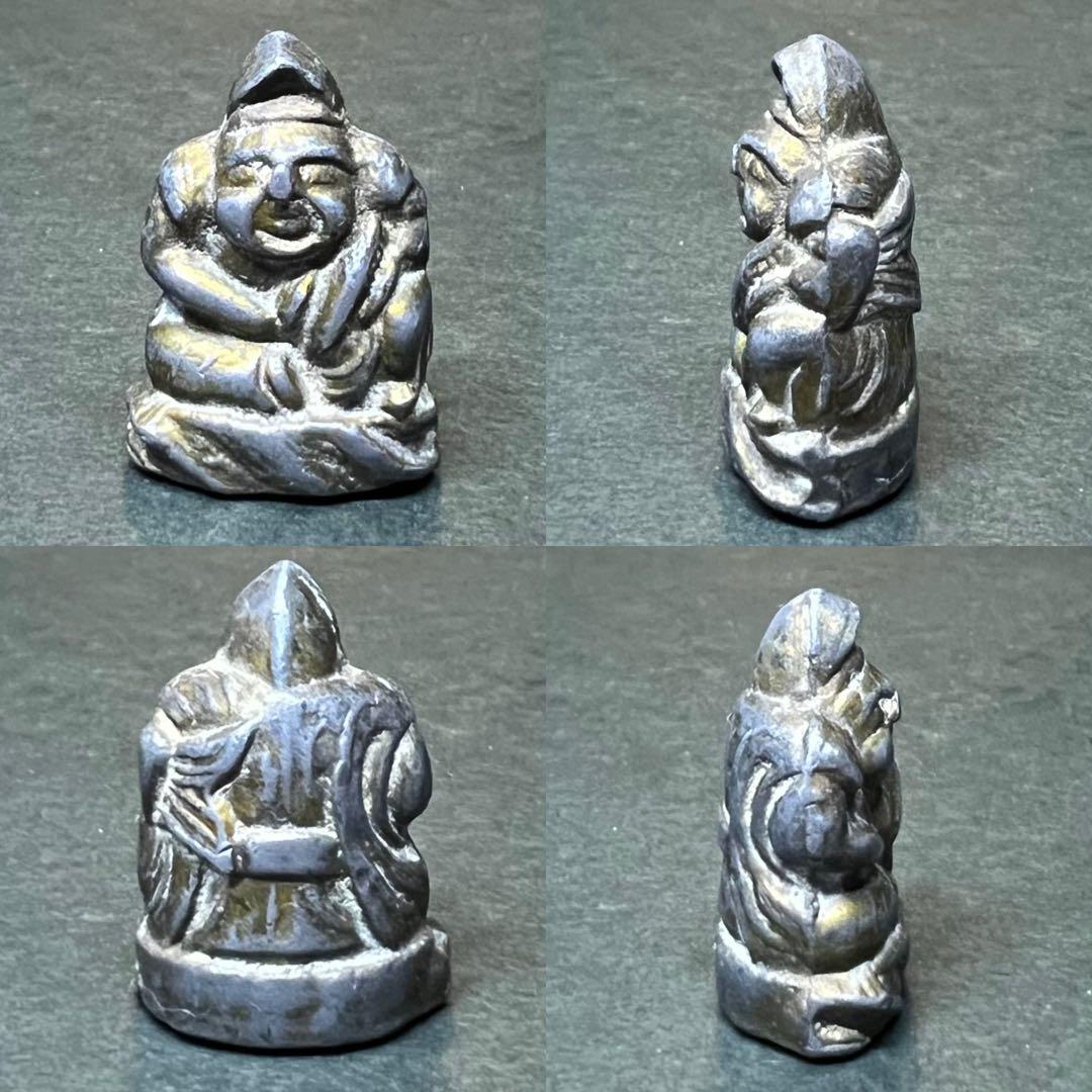 ◎古道具 庵々◎江戸時代後期 古銅製 恵比寿像 懐中仏◎神像豆仏鍍金痕