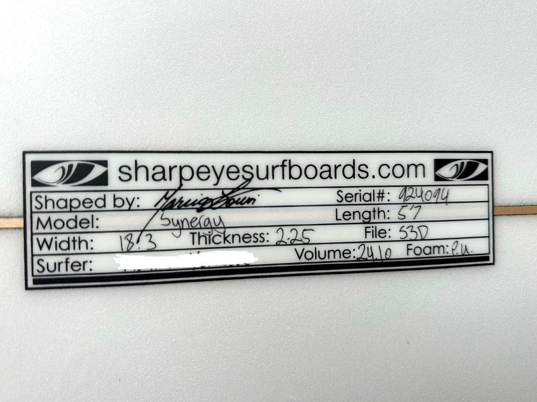 5’７”　24.1L　シャープアイ SHARPEYE　シナジー PU 正規品