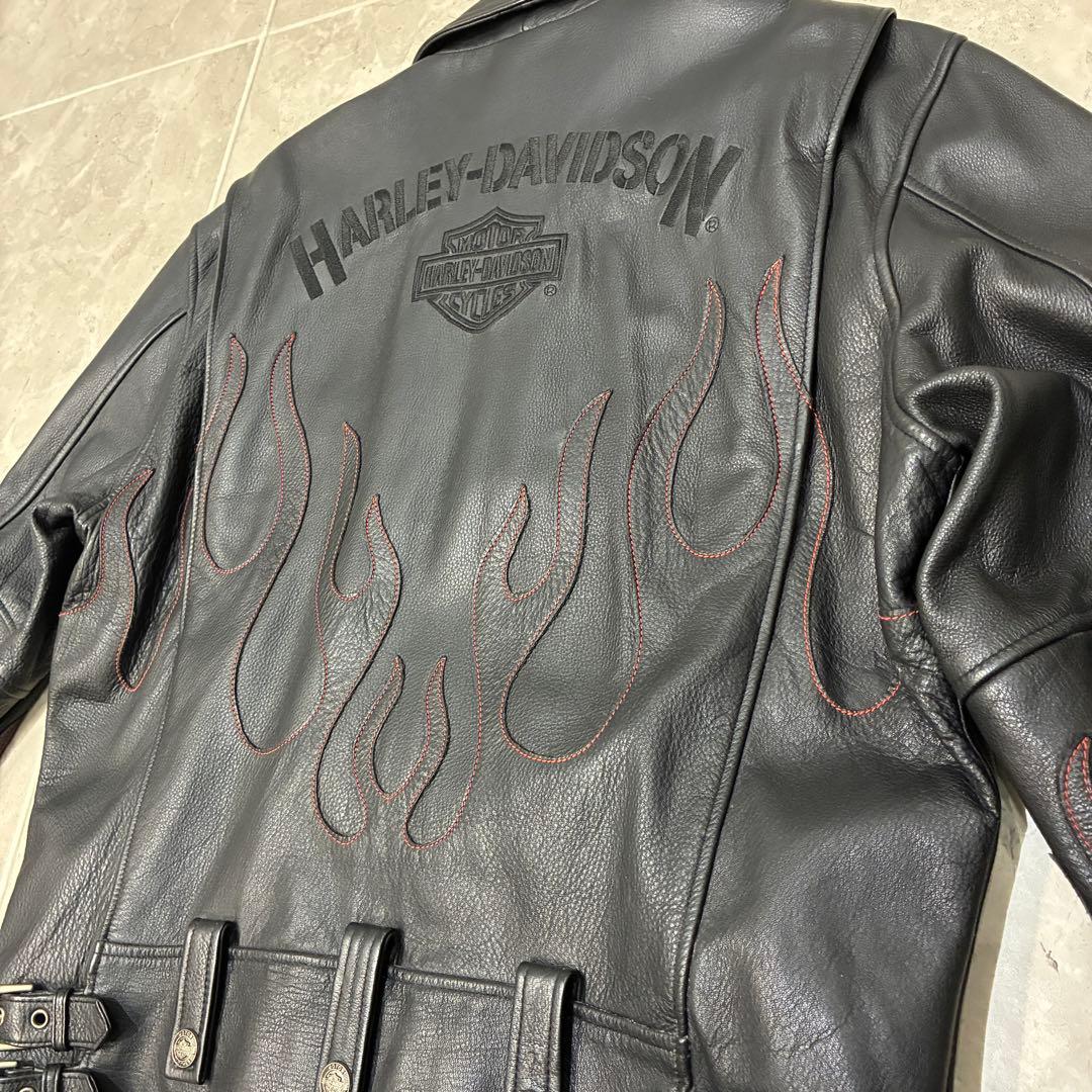 s*i様 Harley-Davidson　レザージャケット　ファイヤーパターン HARLEY DAVIDSON フレイム ファイヤーパターン Dポケ ナイロンレザー