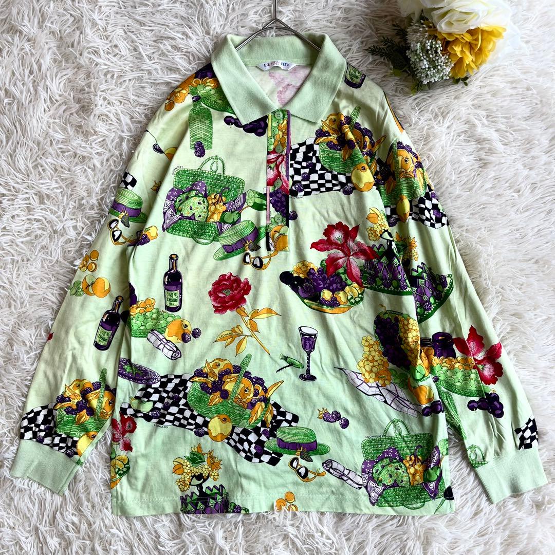 レオナールスポーツ LEONARD ポロシャツ ピクニック フルーツ柄 シルク