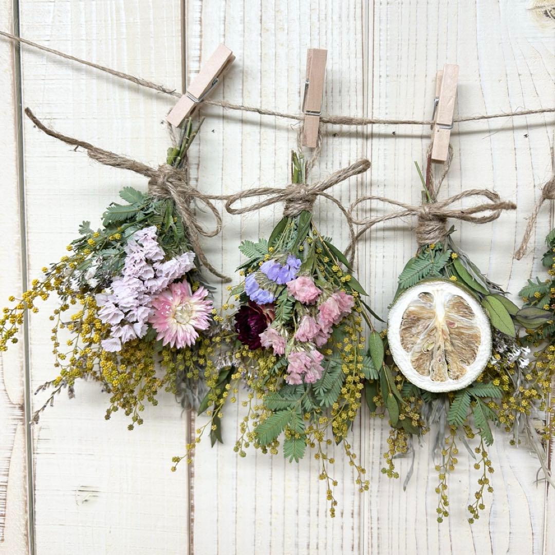 ドライフラワー スワッグ ガーランド ミモザ スターチス ナチュラル