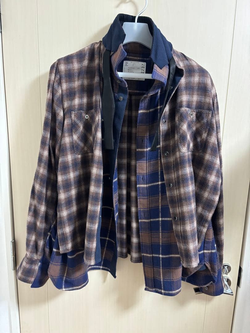 sacai 20ss ドッキング レイヤード チェック ネルシャツ 綾野剛 - メルカリ