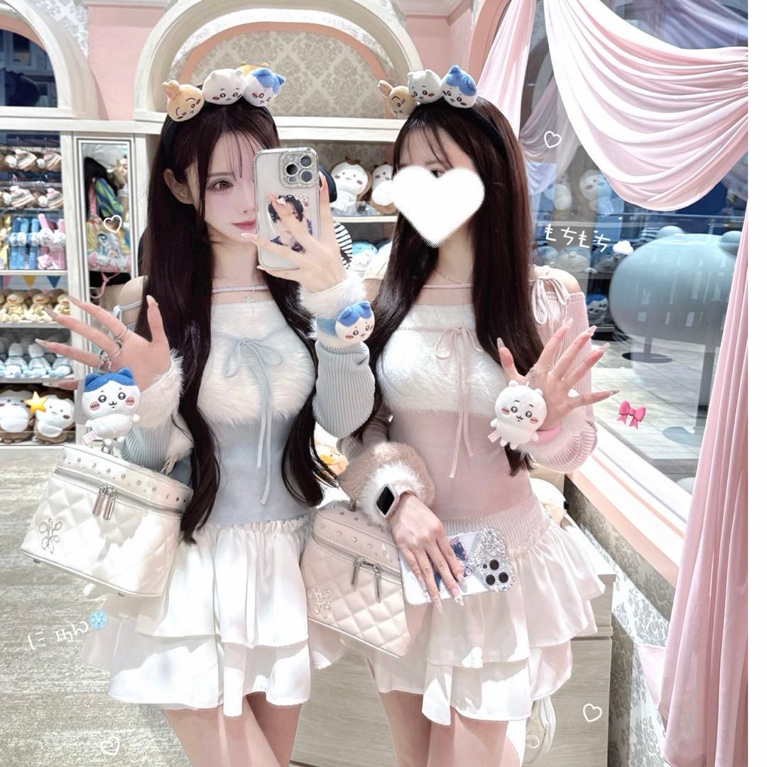 lumignon Ribbon bust fluffy tops pink