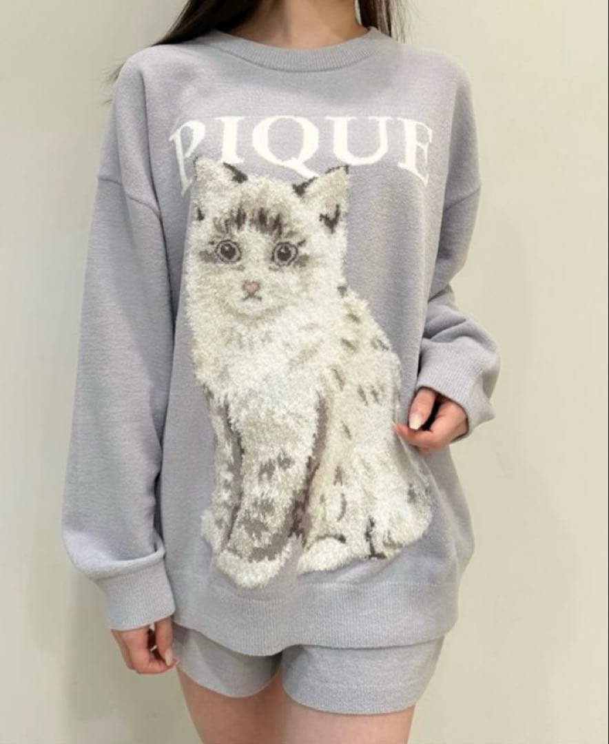 ジェラピケ JUNIOR CATジャガードプルオーバー&ショートパンツセット