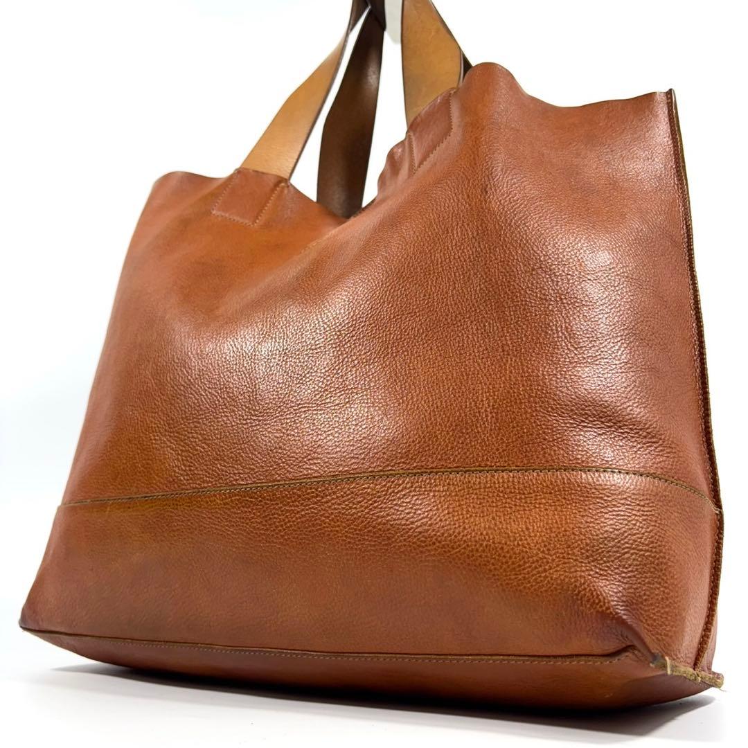 ✨希少 美品✨イルビゾンテ トートバッグ A4可 レザー ヤキヌメ ブラウン 茶 IL BISONTE（イルビゾンテ） バッグ スクエア オールレザートート A4