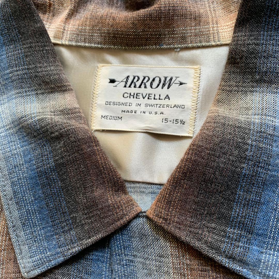 60s ARROW オンブレ レーヨンシャツ シャドーチェック 黒白青 - メルカリ