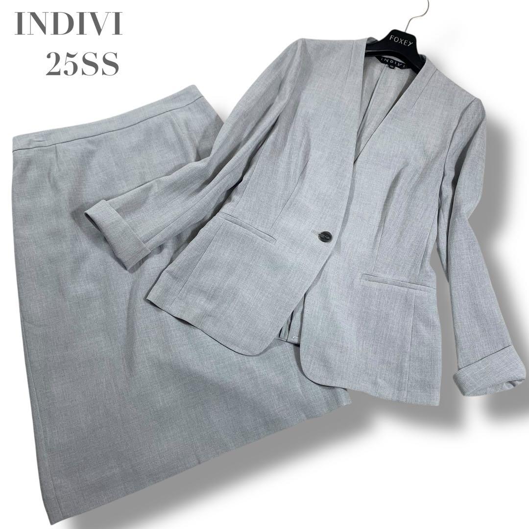 未使用級/25SS✨INDIVI セットアップ ノーカラー トリアセテート混38 未使用級/25SS✨INDIVI セットアップ ノーカラー トリアセテート混38