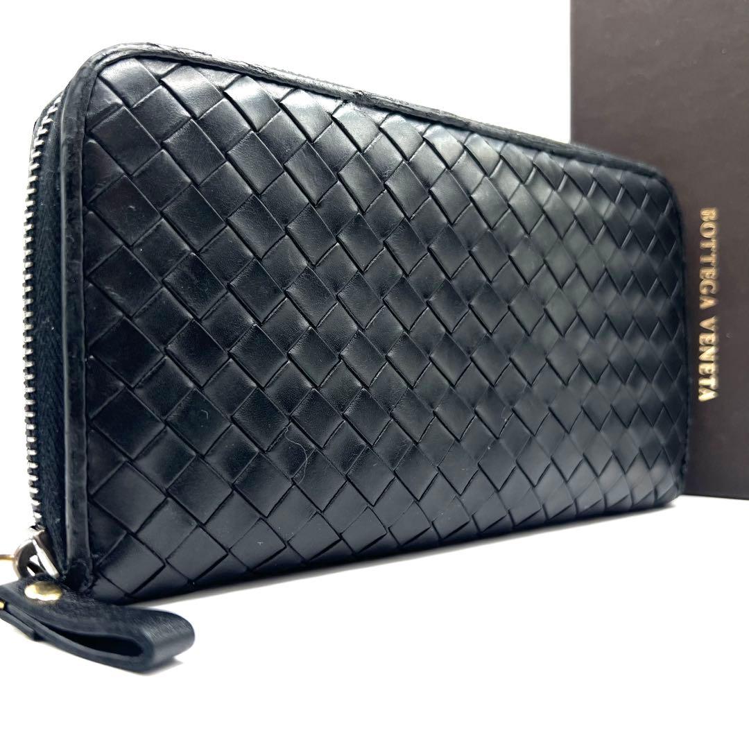 美品✨ボッテガヴェネタ レザー 長財布 イントレチャート ラウンドファスナー BOTTEGA VENETA（ボッテガ・ヴェネタ） 長財布 ラウンドファスナー