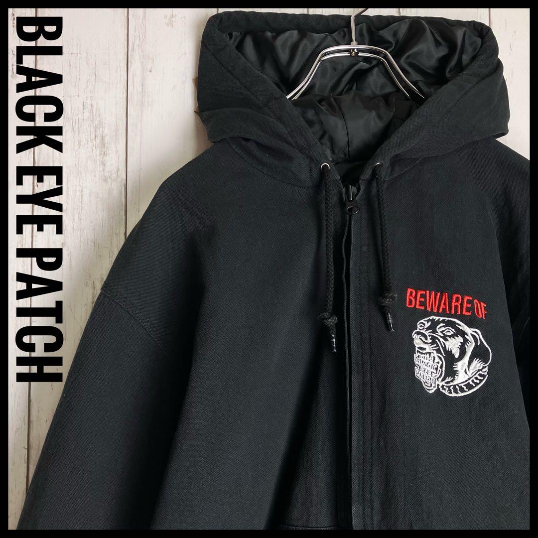 希少】ブラックアイパッチ 猛犬刺繍 取扱注意 ジップパーカー