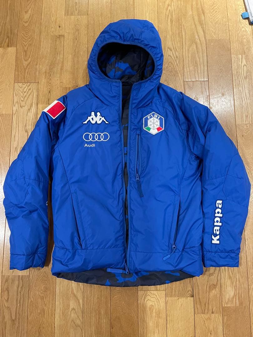 Kappa フード付きジャケット M 青 Kappa（カッパ） ダウンジャケット ダウン 膝下丈 フード付き 中綿入り