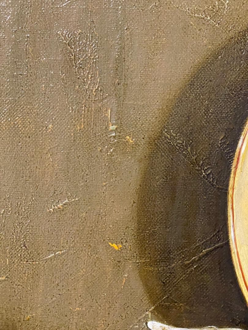 真作」西村有史「九谷辛夷文輪花皿」静物画油彩画額装サイン有りF8号