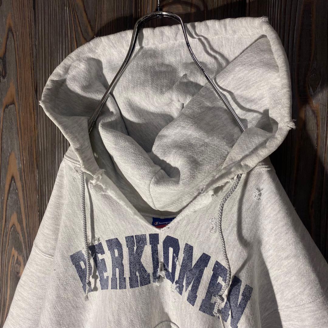 90s 00s リバースウィーブ ダメージパーカー ボロ 両面プリント 一点物