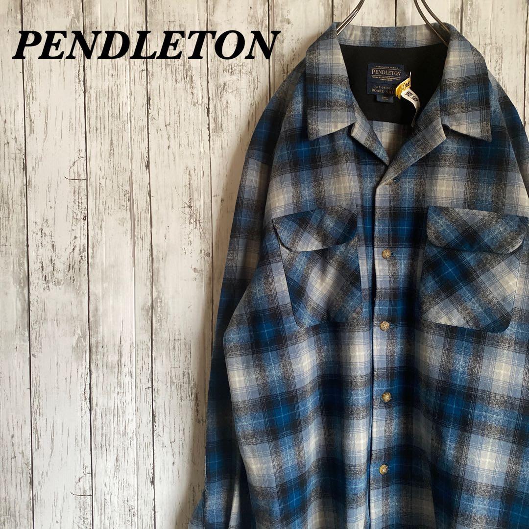 配色◎】ペンドルトン 現行 ブルー×ブラック オンブレ チェックシャツ
