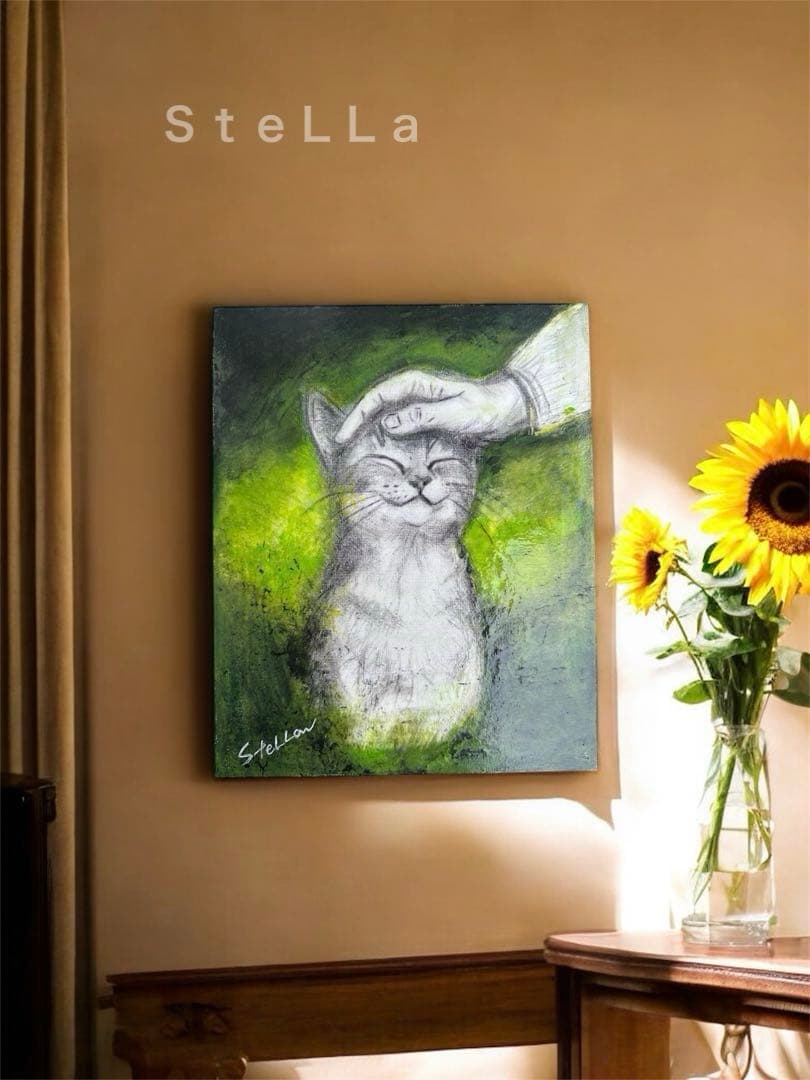 猫の絵　ネコ　絵画　モダンアート　北欧アート　現代アート　北欧　プレゼント　原画