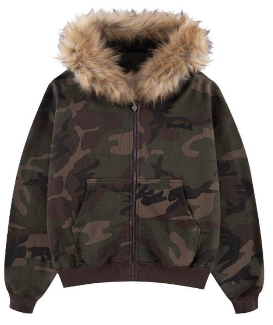 Supplier フルジップ ファー付 SUPPLIER】FAUX FUR CROSS ZIP HOODIE / 【サプライヤー】バックロゴ