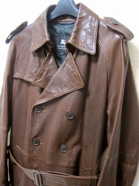 バーバリー ブラックレーベル 19万 最高級 ラムレザートレンチコート M