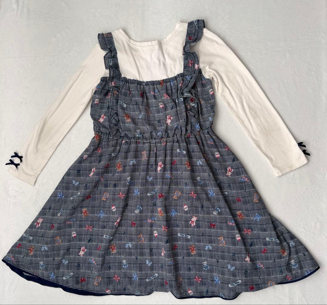 メゾピアノ(mezzo piano) チェッククマ柄切替ワンピース 140 - メルカリ