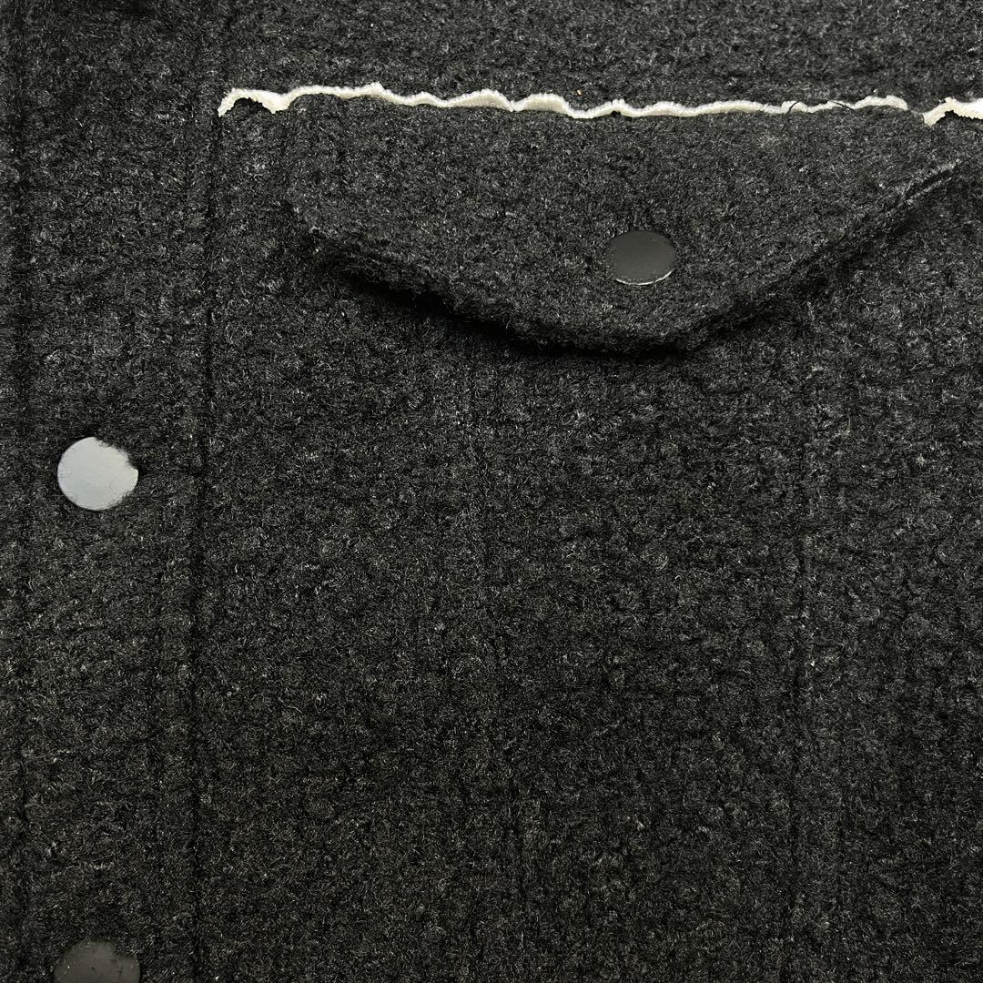 ZARA コントラストトップステッチブークレジャケット 黒 S ボア