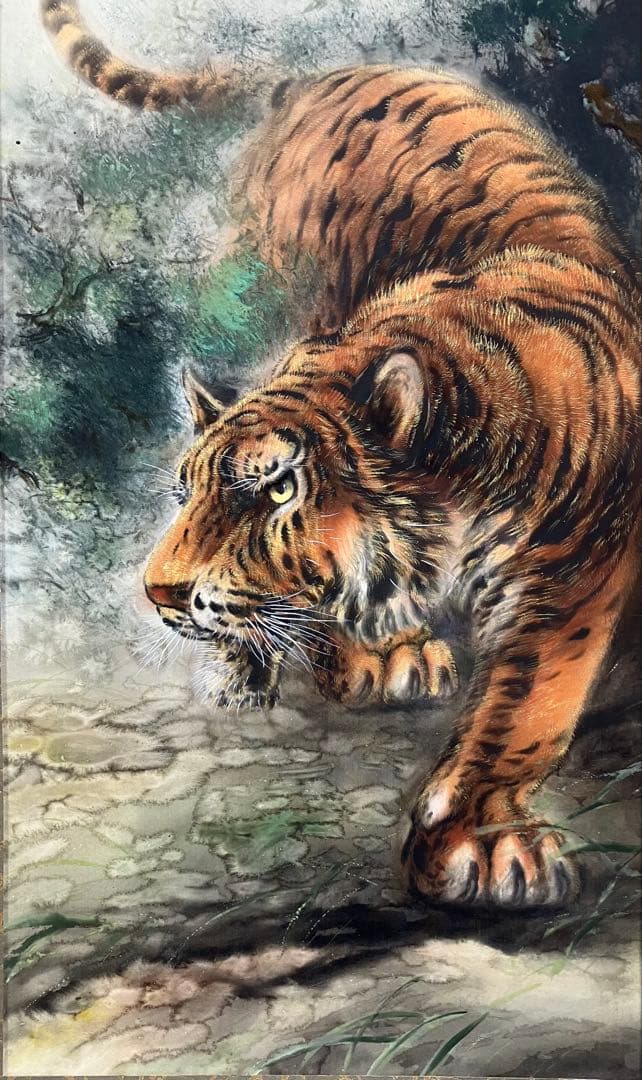 堀江玉鳳　猛虎　絹本　掛軸　共箱（師：玉置頼石）タイガー・タイガース・阪神