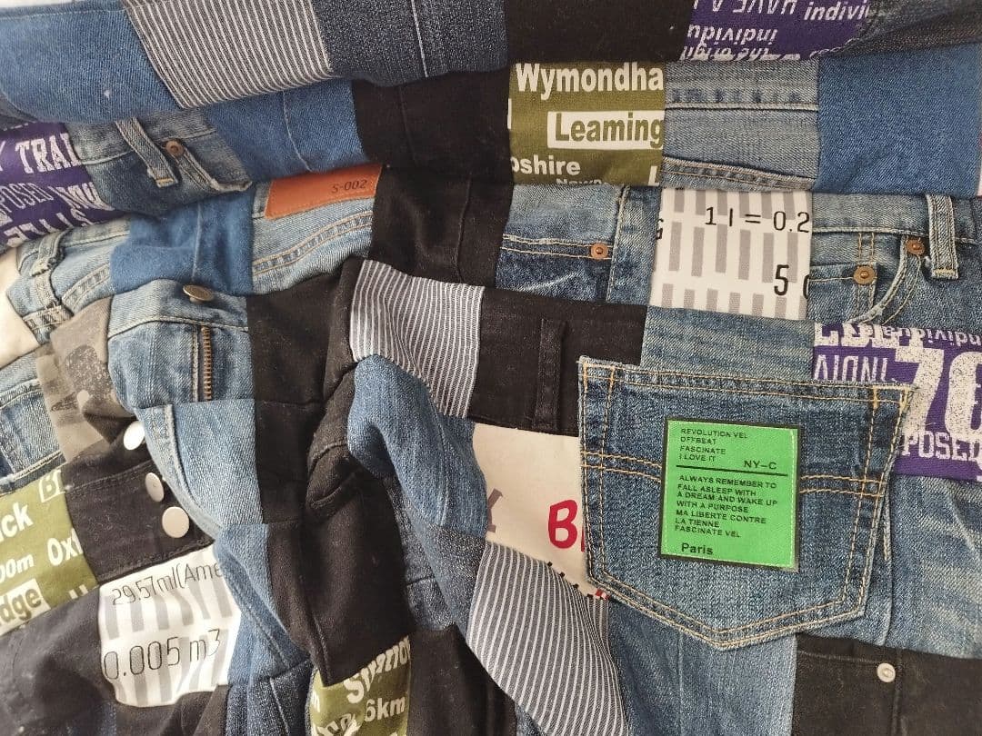 No.1343ハンドメイド☆ブランケット☆デニムリメイク☆パッチワーク