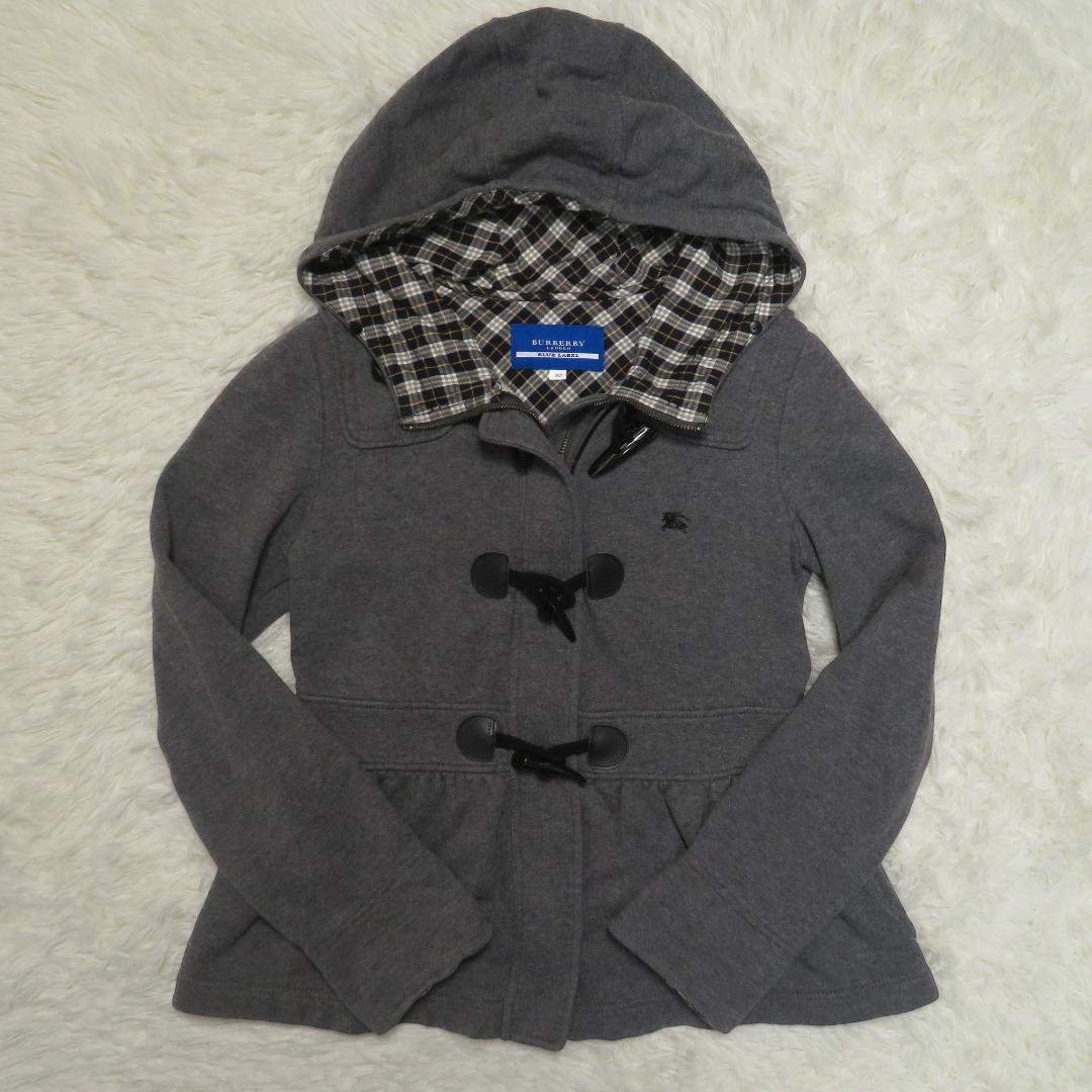 バーバリー ブルーレーベル ダッフルパーカー ノバチェック グレー 38 M
