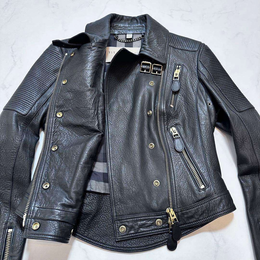 バーバリーブリット ライダースジャケット バイカージャケット 羊革 黒