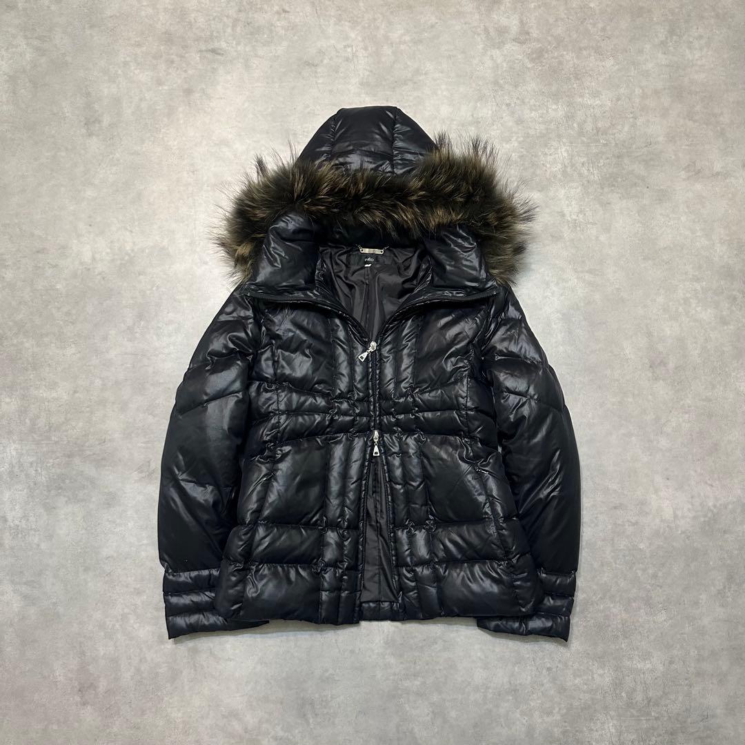 平成ギャル y2k 光沢 リアルファー付きダウン 黒 ダークコア お兄系