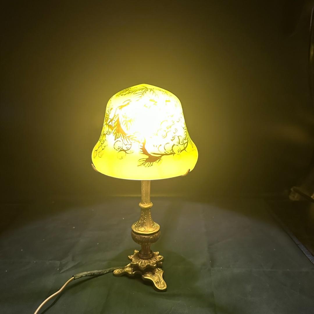 エミールガレ 真鍮台座 ランプ 1灯照明 カメオ彫り 被せガラス 高さ