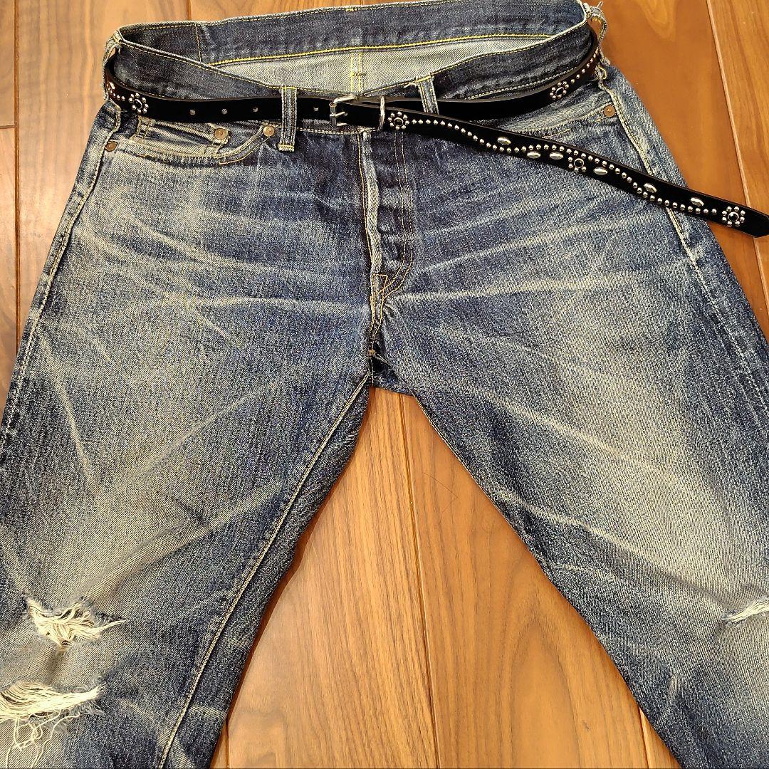 フラワー銀□本革レザーフルスタッズナローベルト☆アメカジ古着