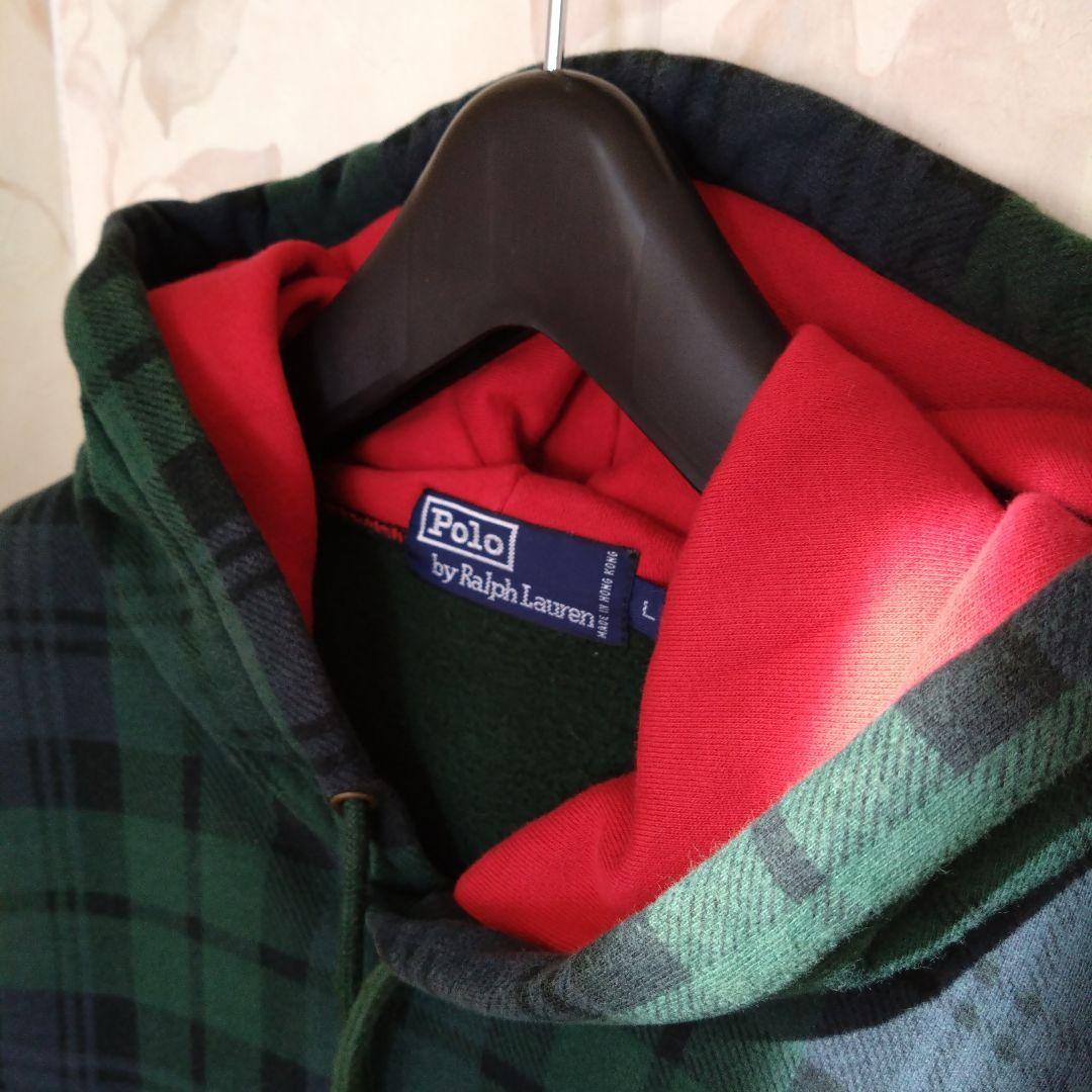 ❦ 90's ポロラルフローレン チェックパーカー☆裏起毛 チェック