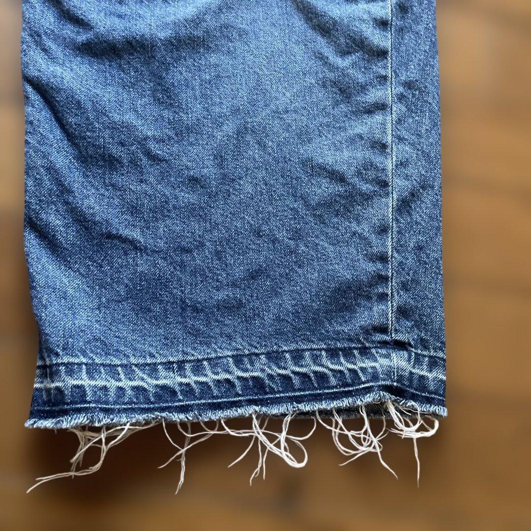 ハグオーワー CLOTH&CROSS】裾フリンジカーブデニム バルーンデニム