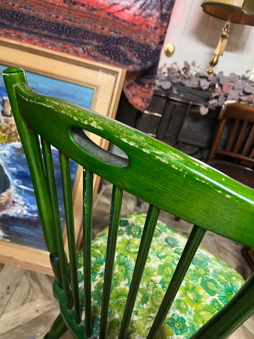 花柄 椅子 ダイニングチェアー 緑 グリーン 昭和レトロ 当時物 レトロ