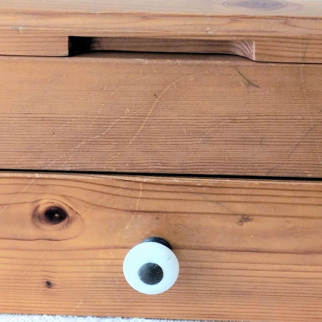 木製アンティークコレクションケース 天板ガラス 白ツマミ 引き出し