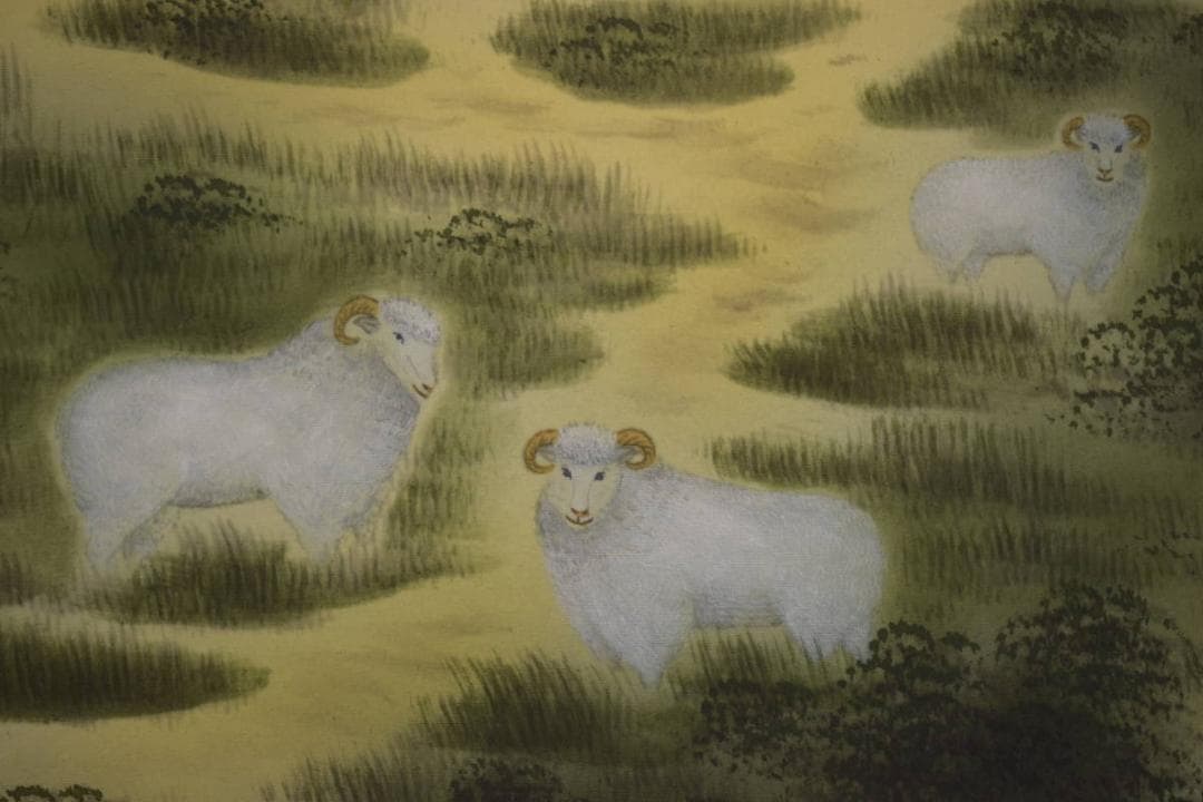 真作/契雪/富獄三羊図/梵字/赤富士/桐共箱付/布袋屋掛軸HI-633