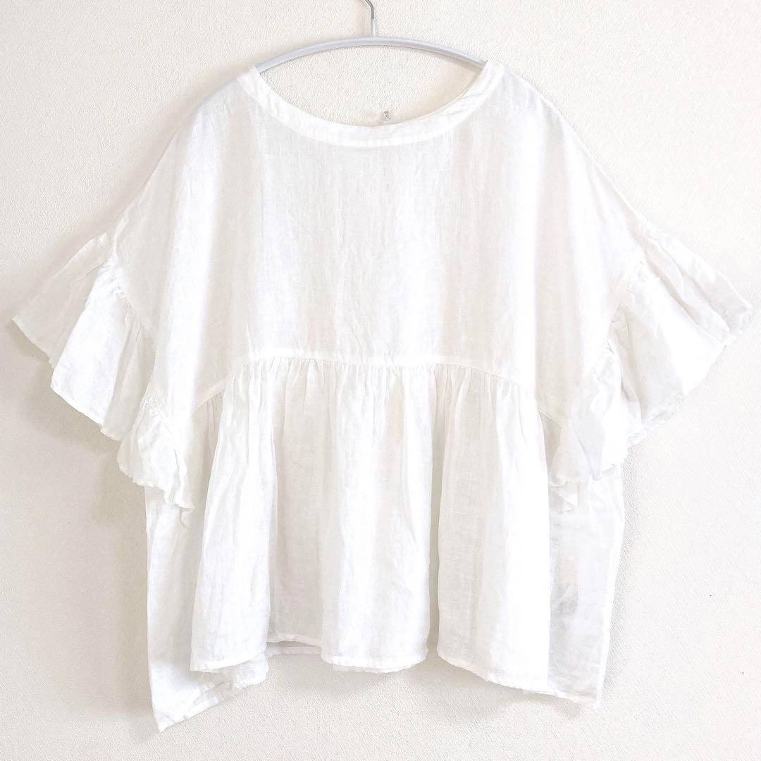 2024✨ ネストローブ　リネンラッフル袖2wayブラウス　白　F 1/2 リリース 】LINEN RAFFLE SLEEVE BLOUSE | ONLINE SHOP | nest
