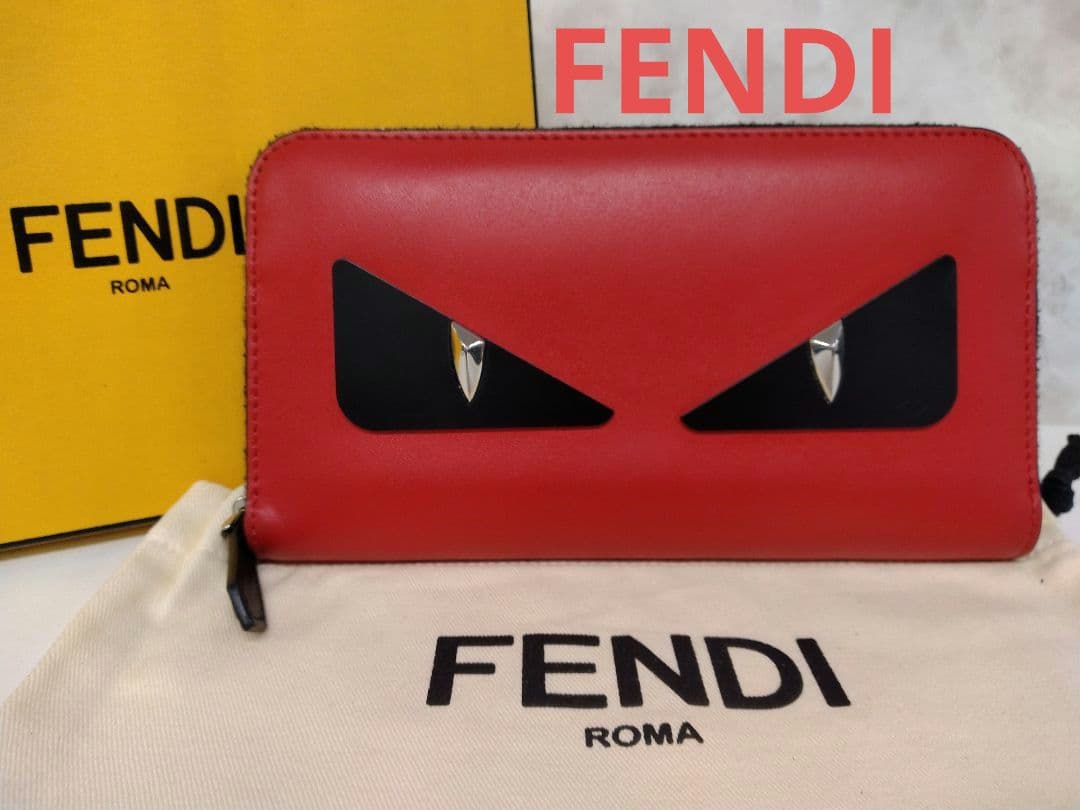 ARA01 フェンディ 美品 モンスター ラウンドファスナー長財布 バグス