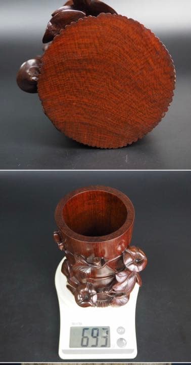 送料無料 極上唐木紫檀/黄花梨木透かし彫り筆筒 箱付 完品無傷 - メルカリ