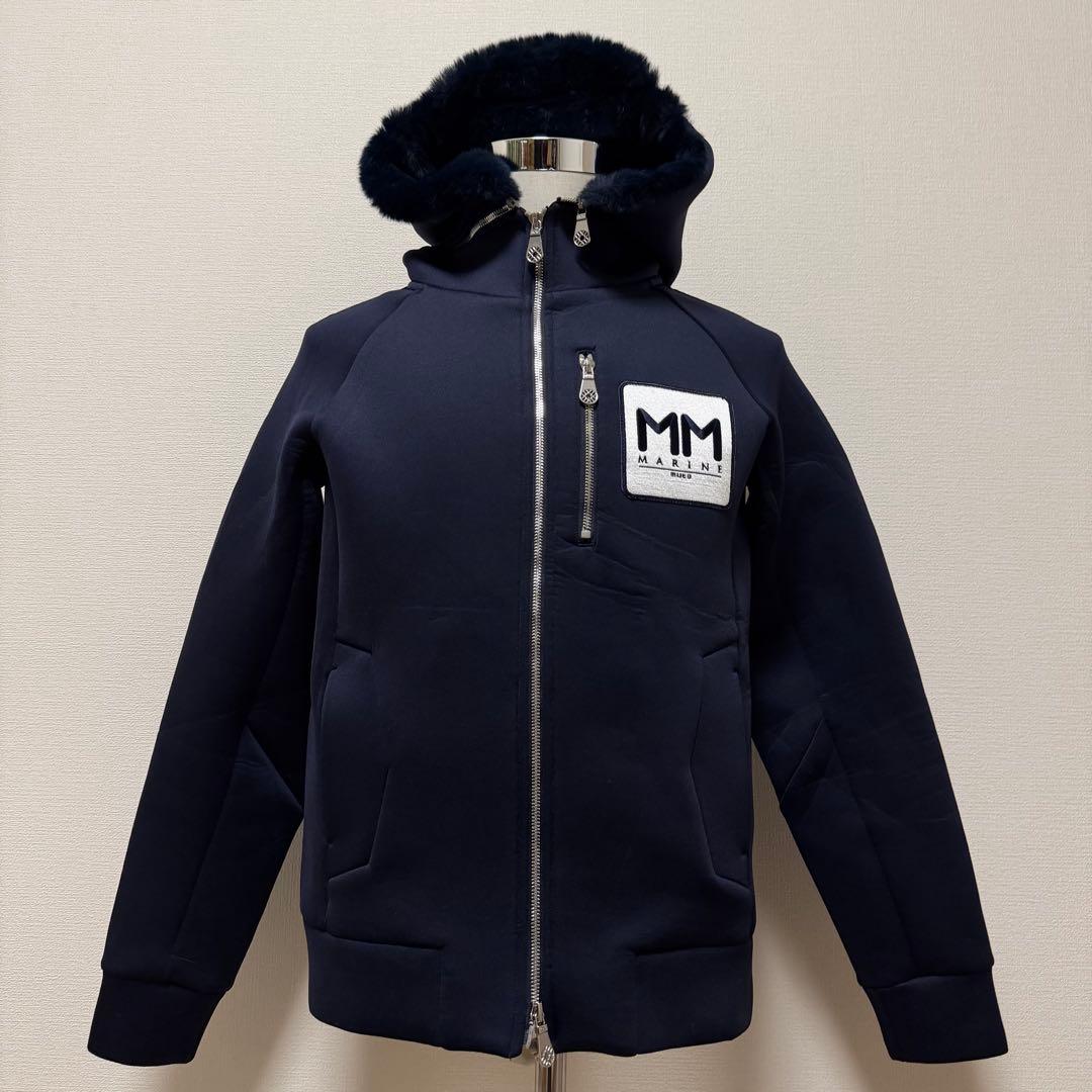 ムータマリン ボンディングパーカー ワッペン 2way ファー フード 紺 M