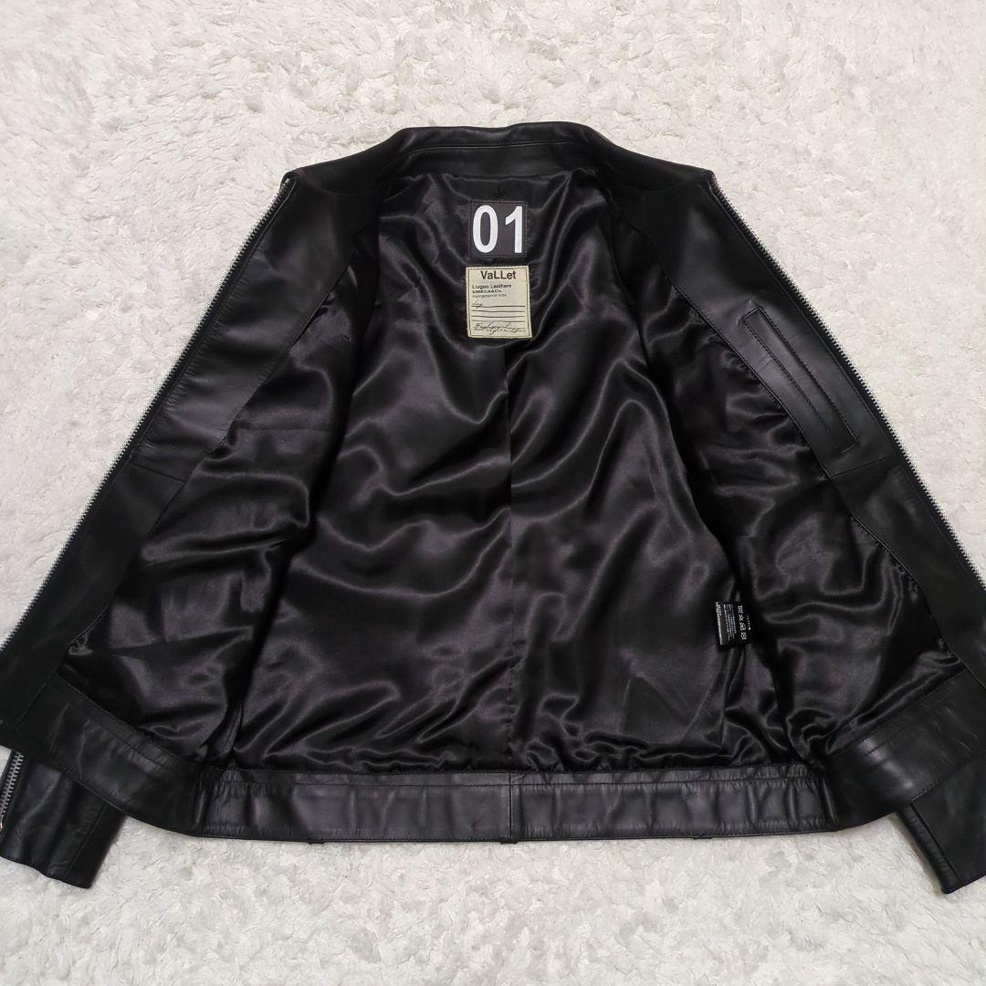 VaLLet 01♢牛革 シングルライダース ジャケット 総裏地 ベルト 黒LL