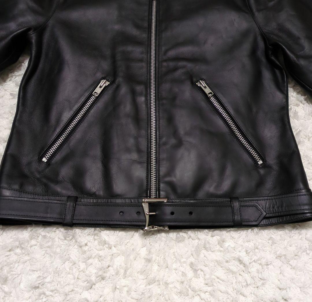 VaLLet 01♢牛革 シングルライダース ジャケット 総裏地 ベルト 黒LL