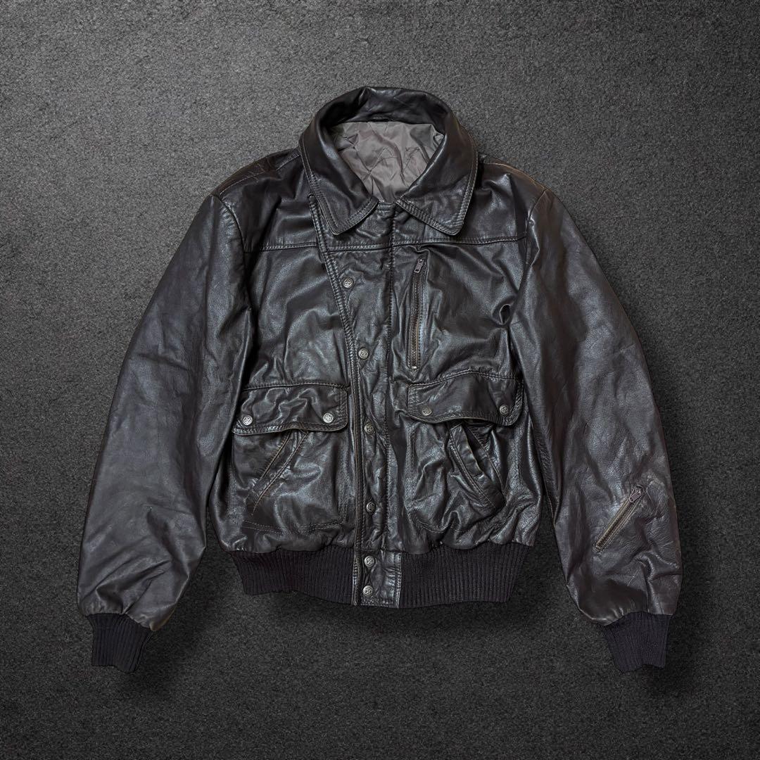 ヴィンテージレザーフライトジャケットA2ダークブラウンL短丈