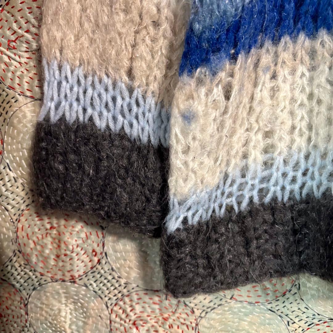 Maiami マイアミ】マルチボーダー モヘア ニット セーター 柄 青白